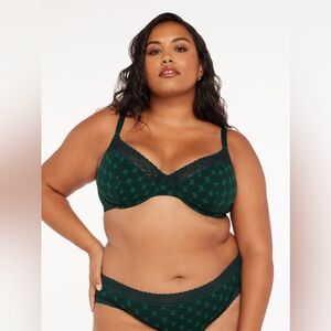 SAVAGE X FENTY COTTON ESSENTIALS LACE-TRIM UNLINED BRA GREEN SIZE 42D
